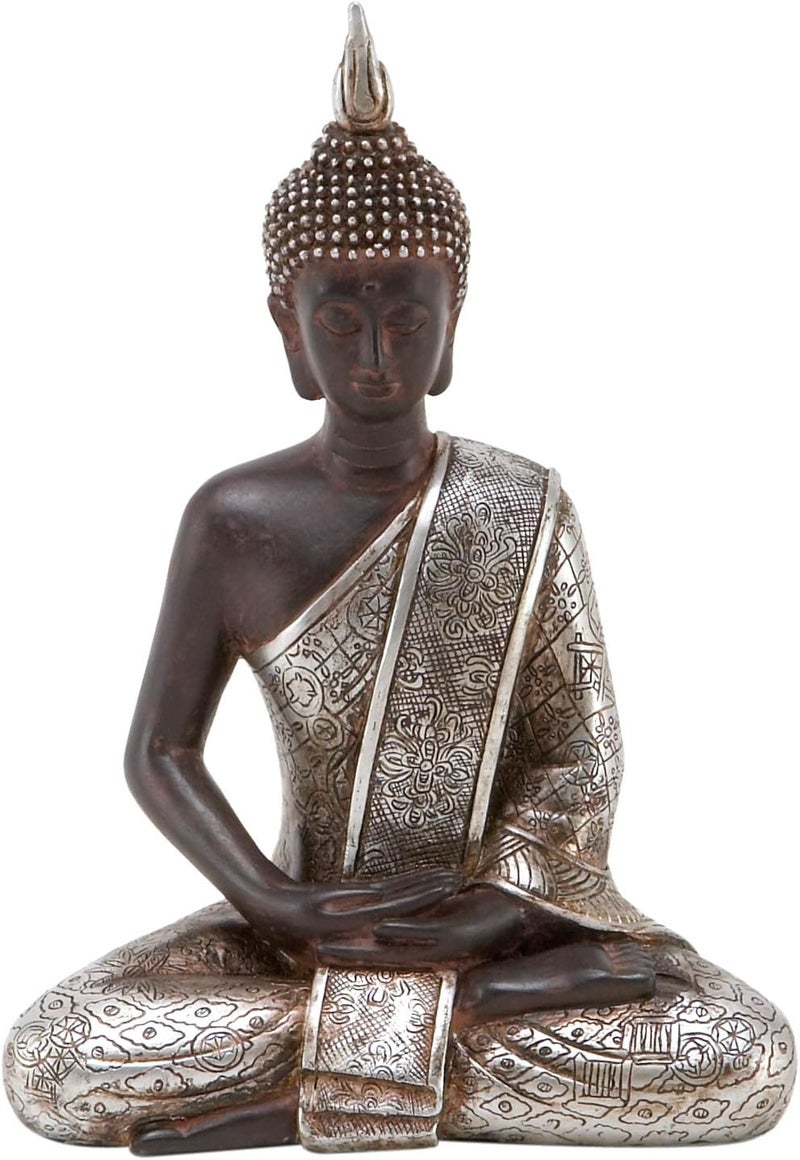 Deco 79 Polystone Buddha Decorative Sculpture - Meditating Home Decor Statue with Engraved Carvings, 6" x 4" x 8", Black - Image 1