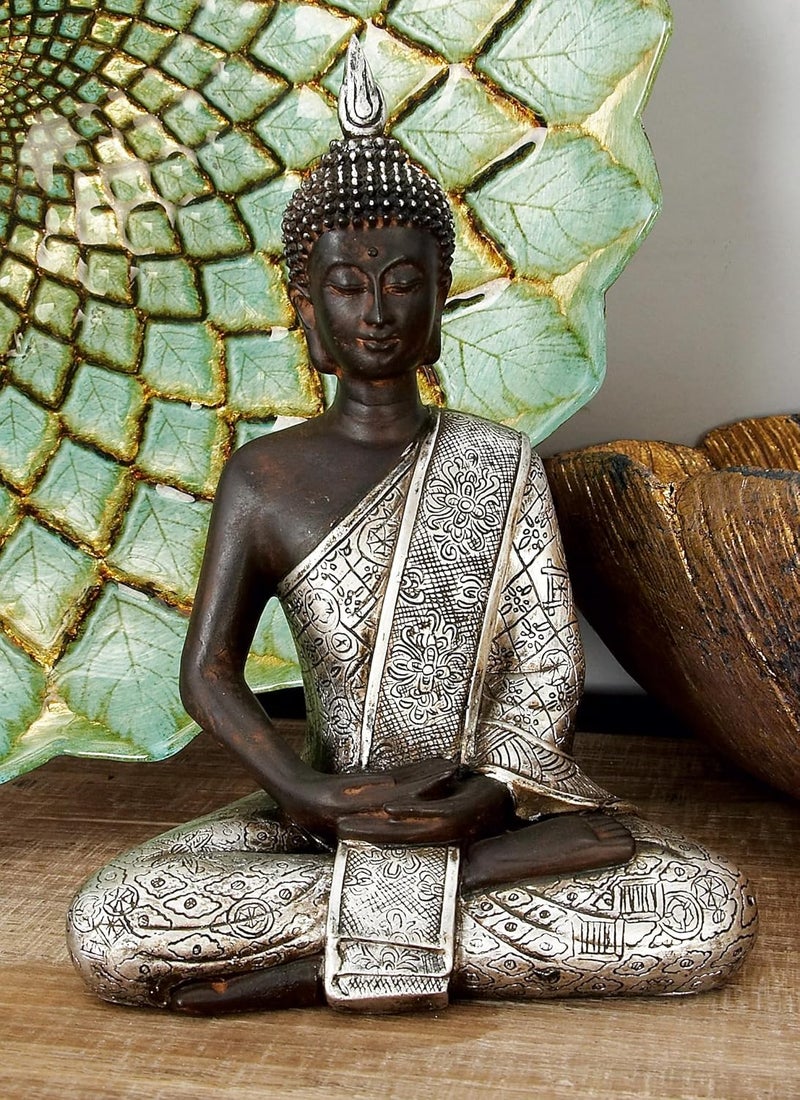 Deco 79 Polystone Buddha Decorative Sculpture - Meditating Home Decor Statue with Engraved Carvings, 6" x 4" x 8", Black - Image 5