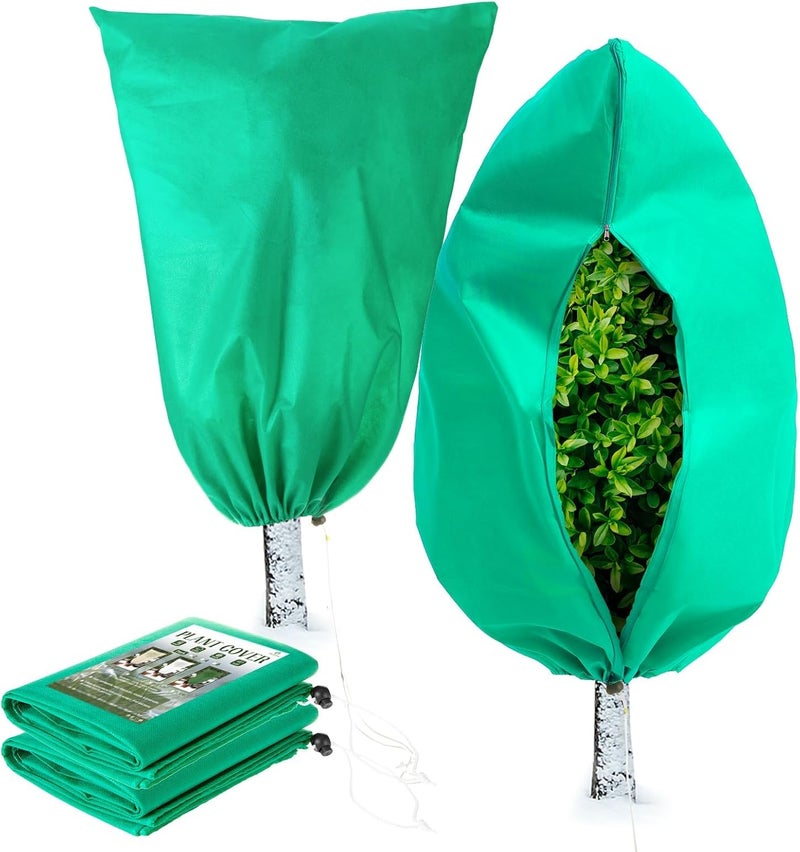 HOMIMP Plant Covers Freeze Protection, 2 Pack Frost Covers with Zipper Drawstring (71" x 47.3") Plant Protection Cover Bags for Outdoor Winter Frost Cold Weather Shrubs Trees Jacket Covers(Green) - Image 1