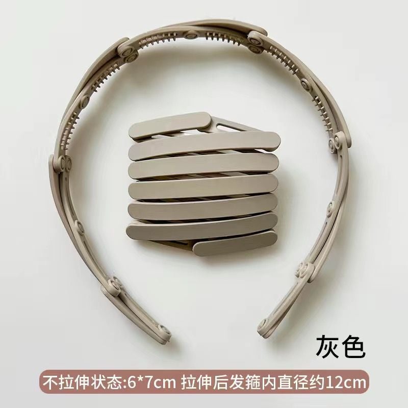 Generic Retractable Folding Headband Womens Travel Portable Face Washing Special Toothed Hair Pressing Anti-slip Broken Hair Hoop Bangs Hair Card #2 light gray