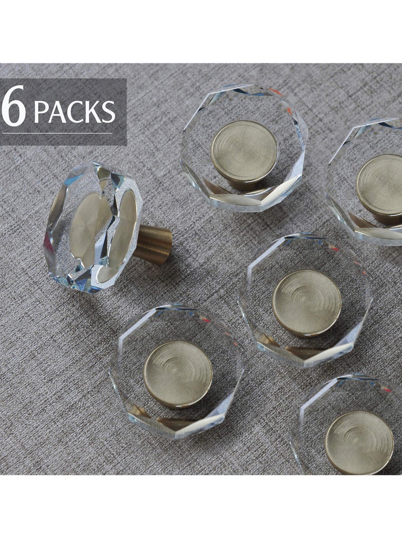 SYOSI Knobs for Cabinet, Satin Brass Crystal Gold Cabinet Vintage, Glass and Pulls Dresser Drawer, Kitchen Bathroom 6 Pcs  - Image 5
