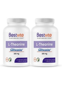 BESTVITE L-Theanine 200mg with Patented and Clinically Studied Suntheanine (120 Vegetarian Capsules) (2 x 60) - No Stearates - Vegan - Non GMO - Gluten Free  - Image 1