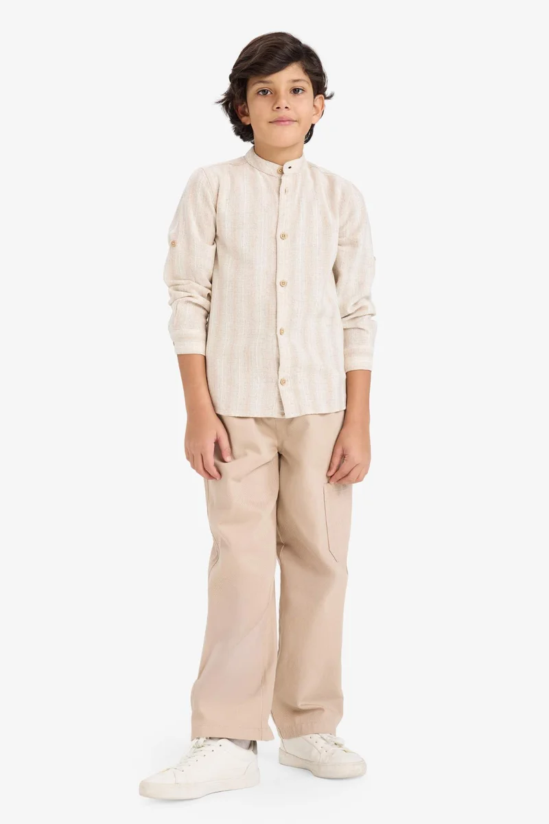 ديفاكتو Boy Long Sleeves Stand Collar Striped Shirt