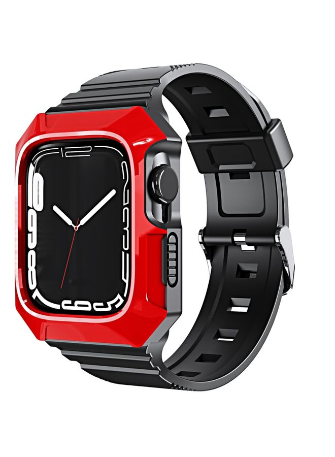 BURAQ Protective Cover For Apple Watch 9 41mm PC Rugged Case Integrated TPU Watch Band(Red)