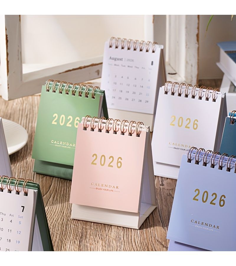 2026 Black Portable Calendar Mini Desktop Planner 250gsm Sturdy Paper Twin Wire Binding Home Office Gift - Image 2