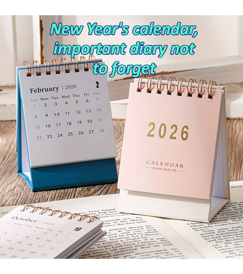 2026 Black Portable Calendar Mini Desktop Planner 250gsm Sturdy Paper Twin Wire Binding Home Office Gift - Image 1