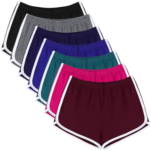 URATOT 7 Pack Womens Cotton Shorts, Dolphin Booty Athletic Gym Sports Shorts for Yoga Lounge Running - Image 1