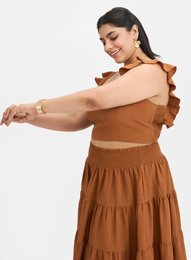 Virgio VIRGIO Bubble Crepe Ruffle Strap Top