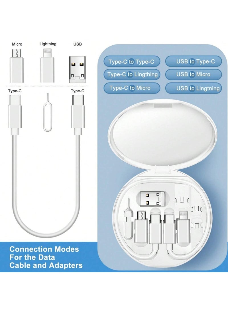 Multi USB Charging Adapter Cable Kit, USB C to iOS Device Cable Box, Conversion Set USB A & Type C to Male Micro/Type C/iOS Device, Data Transfer, Card Storage, Tray Eject Pin, Phone Holder (White) - Image 2