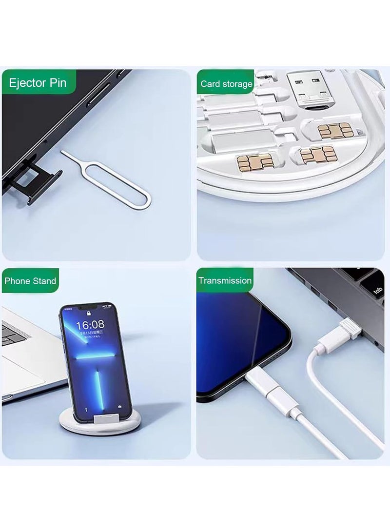 Multi USB Charging Adapter Cable Kit, USB C to iOS Device Cable Box, Conversion Set USB A & Type C to Male Micro/Type C/iOS Device, Data Transfer, Card Storage, Tray Eject Pin, Phone Holder (White) - Image 4