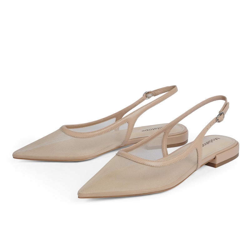 Modatope Nude Mesh Ballet Flats for Women Low Heel Pointed Sandals Dress Slingback Shoes for Women Size 7.5 - Image 5