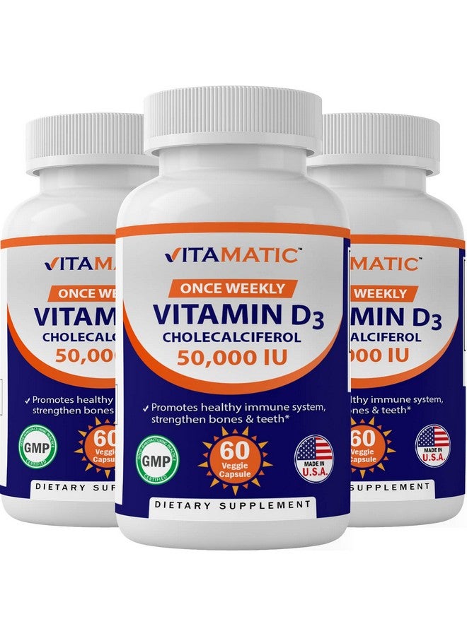 Vitamatic 3 Pack Vitamin D3 50000 Iu (As Cholecalciferol) Once Weekly Dose 1250 Mcg 60 Veggie Capsules 1 Year Supply Progressive Formula Helping Vitamin D Deficiencies - Image 1