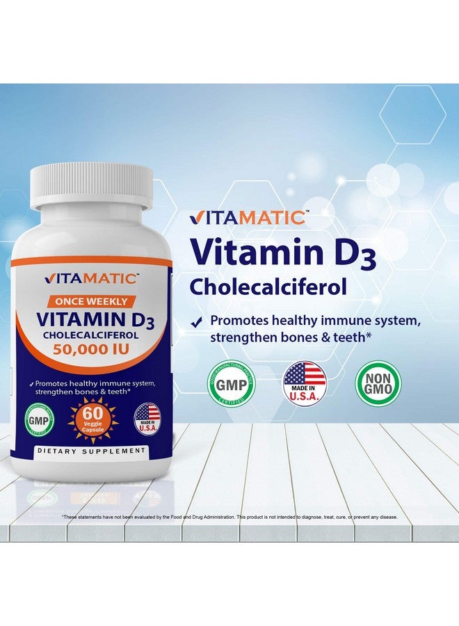 Vitamatic 3 Pack Vitamin D3 50000 Iu (As Cholecalciferol) Once Weekly Dose 1250 Mcg 60 Veggie Capsules 1 Year Supply Progressive Formula Helping Vitamin D Deficiencies - Image 3