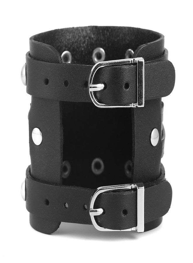 STWTR Men's Wide Cuff Wristband Punk Rock Motorbike Wide Belt Leather Bracelet - Image 5