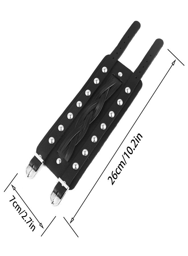 STWTR Men's Wide Cuff Wristband Punk Rock Motorbike Wide Belt Leather Bracelet - Image 2