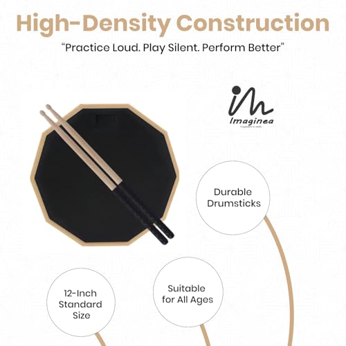 IMAGINEA 12" Drum Practice Pad with Drumsticks | Silent Double-Sided Drum Training Pad for Beginners & Drummers | Non-Slip Rubber Base | Portable Drum Practice Kit - Image 4