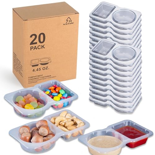 MACTANO 20 Sets Condiment Container with Lid, Disposable Double Compartment Plastic Container for Sauce Snack - Image 1