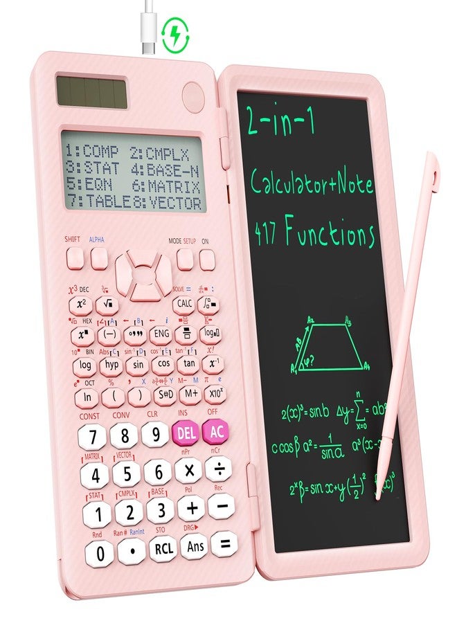 ROATEE Pink Scientific Calculator with Writing Tablet,Foldable Kawaii Calculator with Notepad,School Supplies for Students Teachers - Image 1