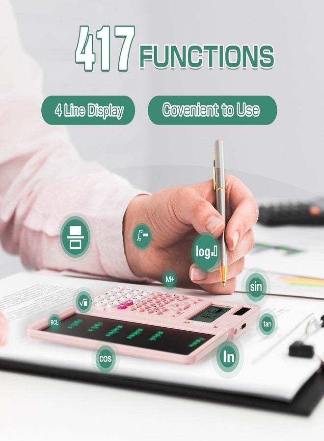 ROATEE Pink Scientific Calculator with Writing Tablet,Foldable Kawaii Calculator with Notepad,School Supplies for Students Teachers - Image 3