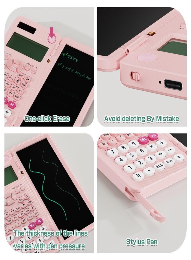 ROATEE Pink Scientific Calculator with Writing Tablet,Foldable Kawaii Calculator with Notepad,School Supplies for Students Teachers - Image 2