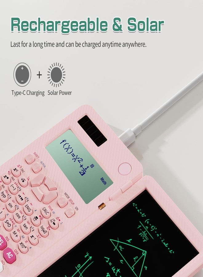 ROATEE Pink Scientific Calculator with Writing Tablet,Foldable Kawaii Calculator with Notepad,School Supplies for Students Teachers - Image 4