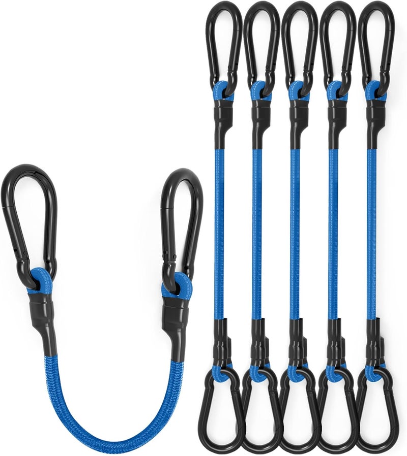 LuckyStraps 8 Pcs 72 Inch Heavy Duty Carabiner Bungee Cord Outdoor with 190 Lbs Max Break Strength, Bungee Straps with Upgraded Carabiner Hooks for Luggage Rack, Cargo, Hand Carts, Bike, Camping, etc (Blue) Fine detail - Image 1
