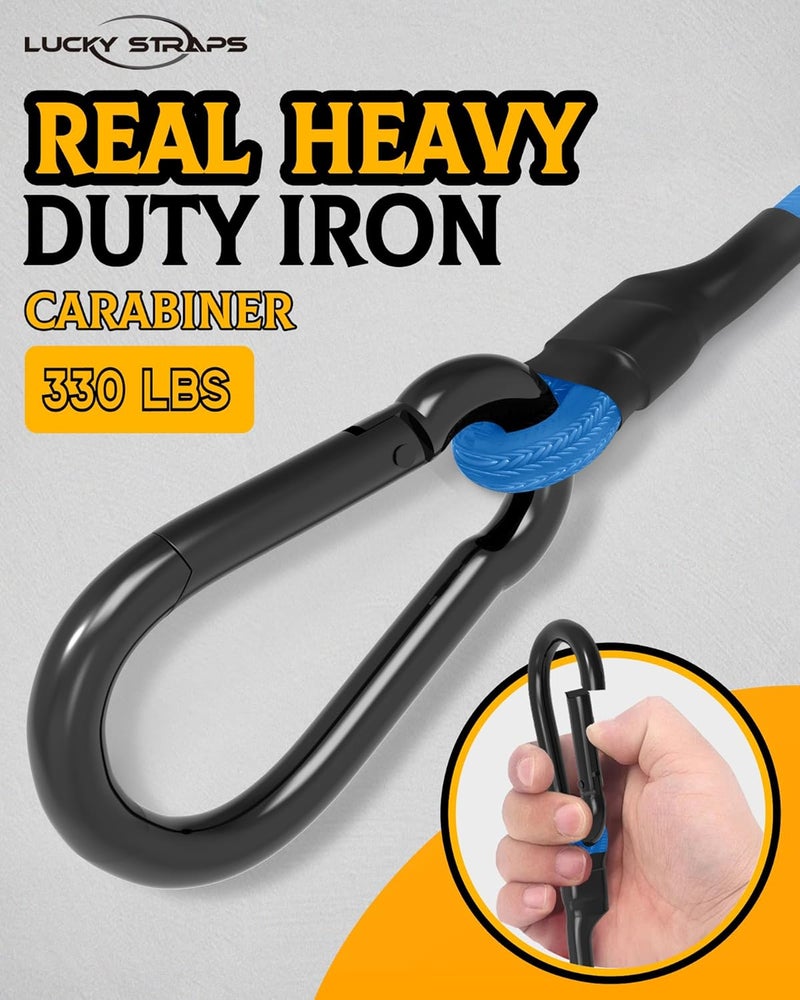 LuckyStraps 8 Pcs 72 Inch Heavy Duty Carabiner Bungee Cord Outdoor with 190 Lbs Max Break Strength, Bungee Straps with Upgraded Carabiner Hooks for Luggage Rack, Cargo, Hand Carts, Bike, Camping, etc (Blue) Fine detail - Image 3