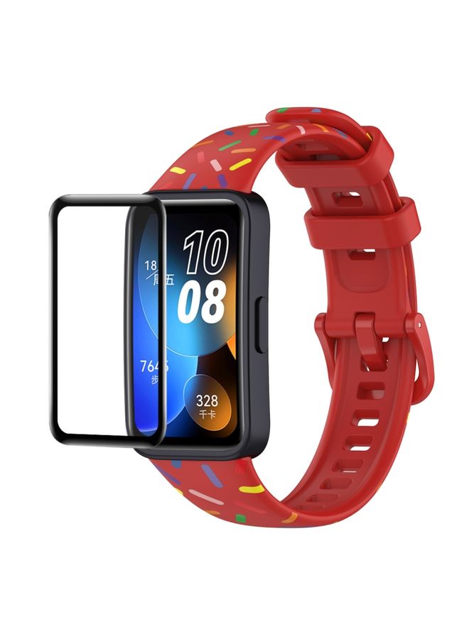 Replacement Strap For Huawei Band 8 ENKAY Hat-Prince Full Coverage Screen Protector + Adjsutable Silicone Sport Loop Strap Watchband Red