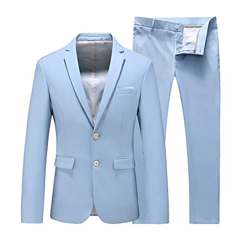 UNINUKOO Men's Suit Slim Fit 2 Button 2 Piece Suits for Men Party Formal Dress Solid Tuxedo Blazer Jacket Pants Set US Size 32 Sky Blue - Image 1