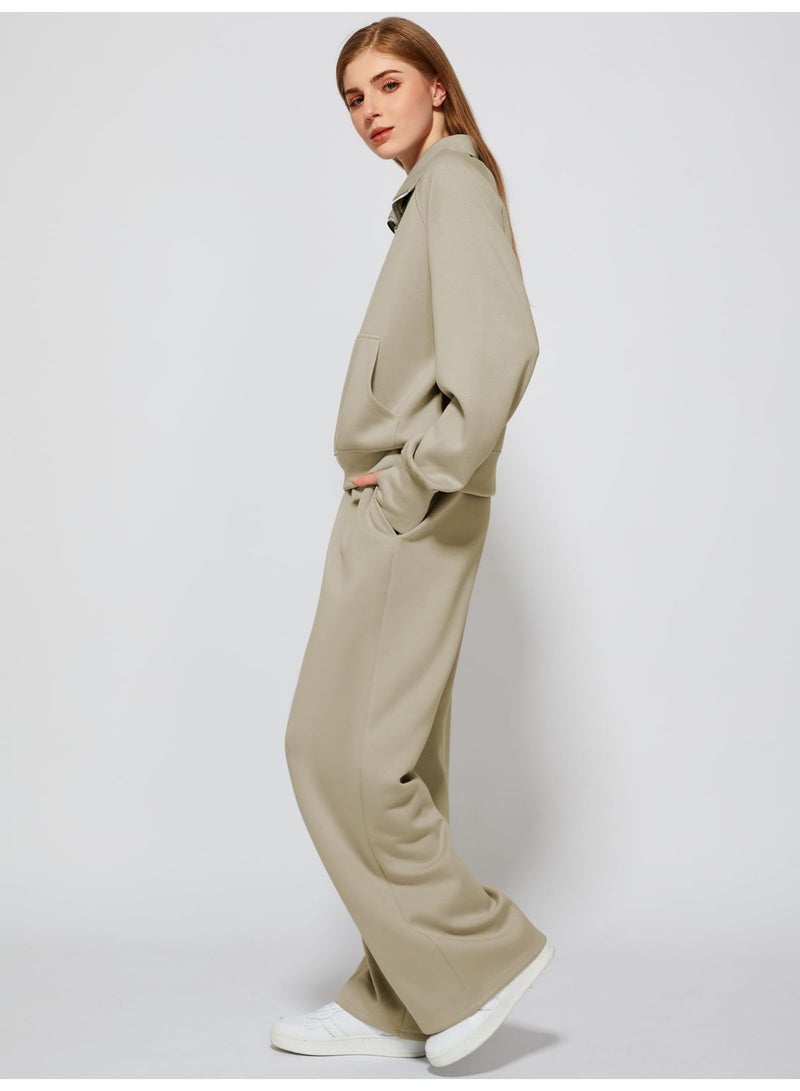 general 2025 - 2026 Women's Two-Piece Ultra-Large Half-Zip Sweatshirt and Wide Leg Sweatpants Casual Set - Image 2