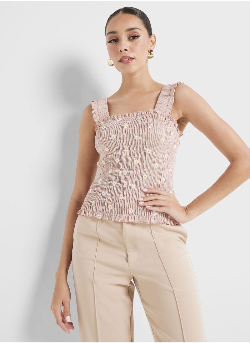 PIECES Shirred Floral Print Top  - Image 1
