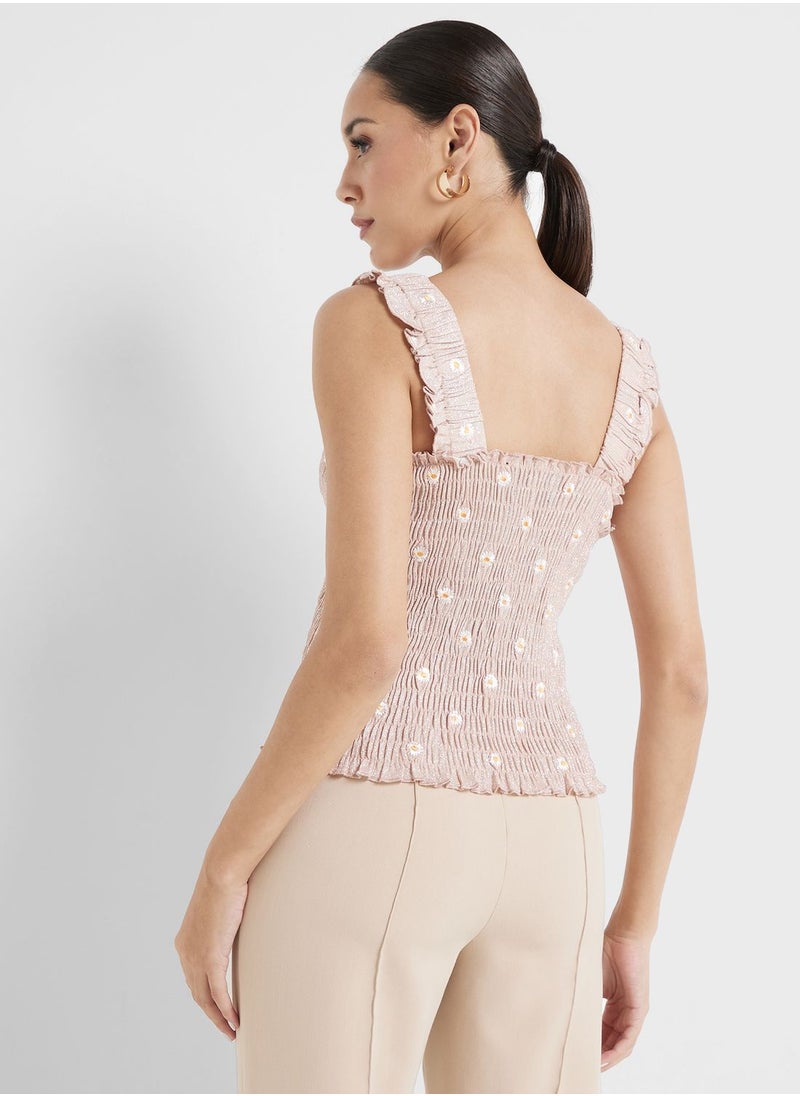 PIECES Shirred Floral Print Top  - Image 2