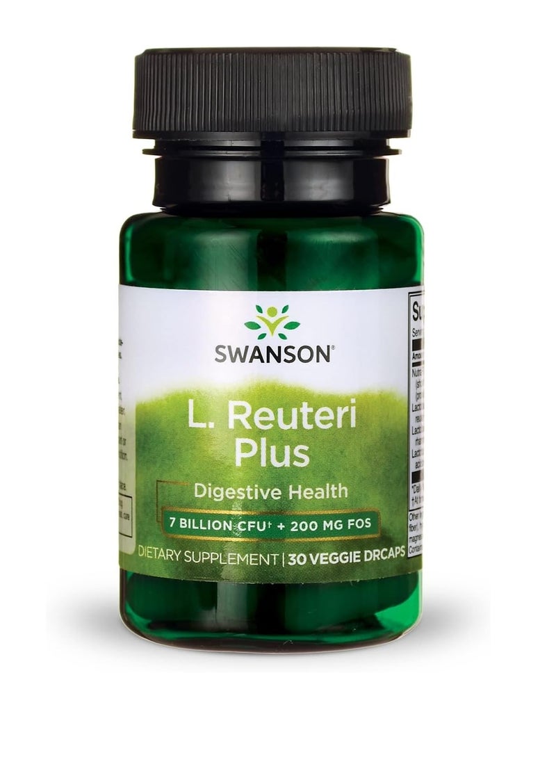 SWANSON - L. Reuteri Probiotic Plus w/L. Rhamnosus L. Acidophilus & FOS Prebiotic Digestive Support - Promotes Gut Health w/ 7 Billion CFU per Capsule - (30 Veggie Capsules) - Image 1