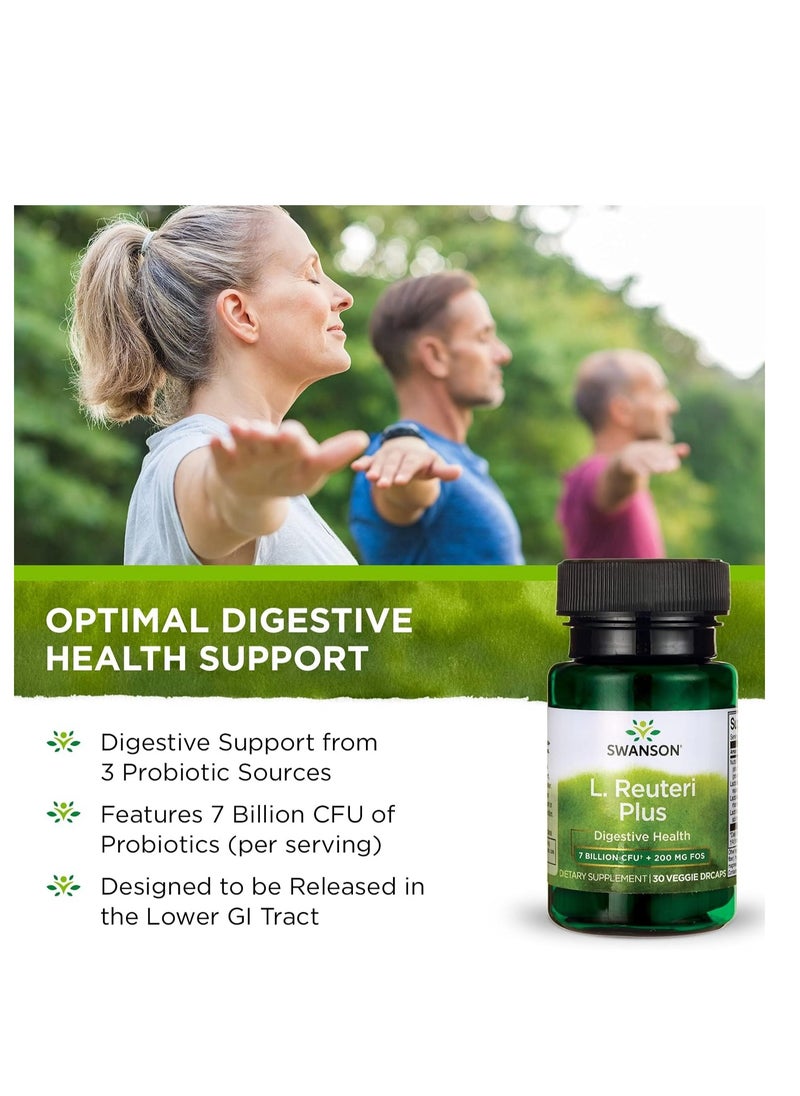 SWANSON - L. Reuteri Probiotic Plus w/L. Rhamnosus L. Acidophilus & FOS Prebiotic Digestive Support - Promotes Gut Health w/ 7 Billion CFU per Capsule - (30 Veggie Capsules) - Image 1