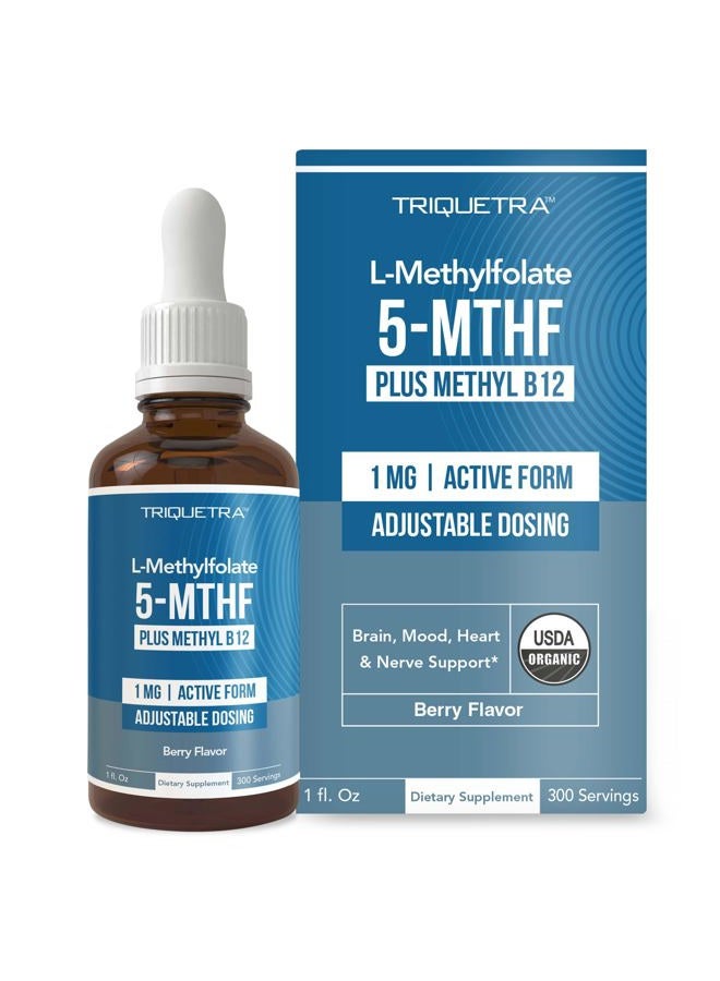 Triquetra Health Organic Methyl Folate 1000 mcg + Methyl B12 Cofactor (300 Servings) – Metabolically Active 5-MTHF Form, Organic Berry Flavor, Liquid Sublingual Form – Mood, Cognition, Methylation, Pregnancy (1oz) - Image 1