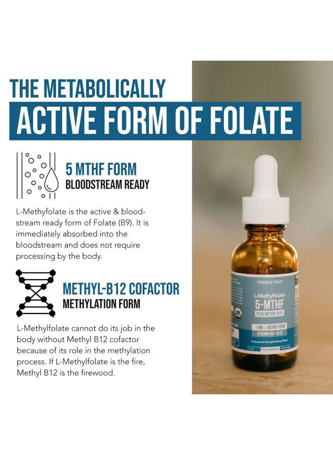 Triquetra Health Organic Methyl Folate 1000 mcg + Methyl B12 Cofactor (300 Servings) – Metabolically Active 5-MTHF Form, Organic Berry Flavor, Liquid Sublingual Form – Mood, Cognition, Methylation, Pregnancy (1oz) - Image 3
