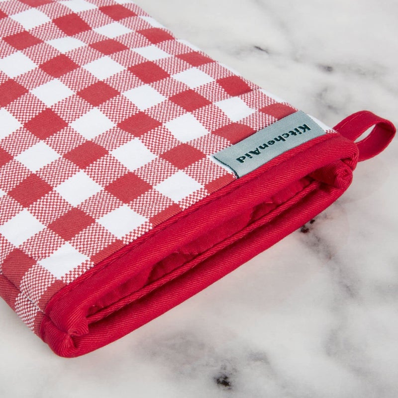 KitchenAid Gingham Oven Mitt 2-Pack Set  Passion Red  7""x13"" - Image 3