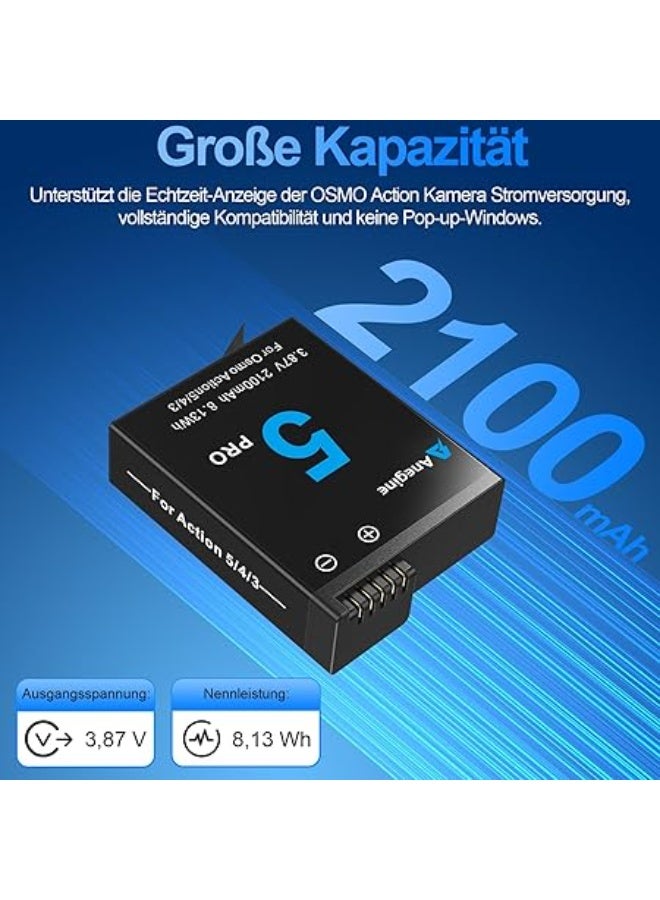 Osmo Action 6 5 Pro 4 3 Battery 2100mAh and Dual USB LED Charger Kit for Osmo 360, OsmoAction6, OsmoAction5Pro, OsmoAction4, OsmoAction3 (2-Pack) - Image 3