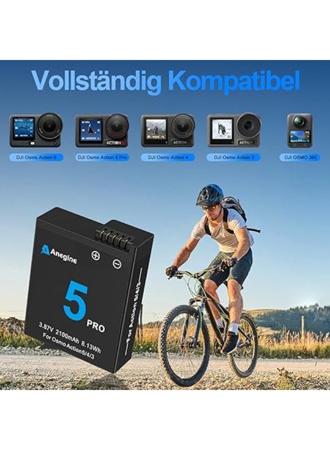 Osmo Action 6 5 Pro 4 3 Battery 2100mAh and Dual USB LED Charger Kit for Osmo 360, OsmoAction6, OsmoAction5Pro, OsmoAction4, OsmoAction3 (2-Pack) - Image 2