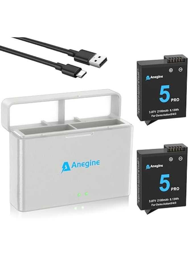 Osmo Action 6 5 Pro 4 3 Battery 2100mAh and Dual USB LED Charger Kit for Osmo 360, OsmoAction6, OsmoAction5Pro, OsmoAction4, OsmoAction3 (2-Pack) - Image 1