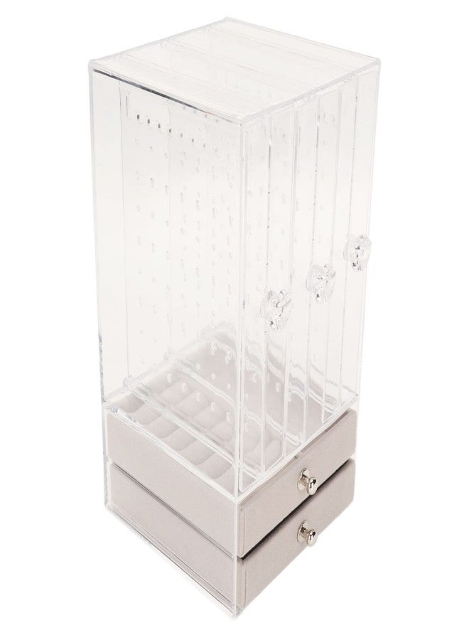 Qinlorgo Acrylic Earring Holder, Transparent Acrylic + Acrylic Holder with 5 Drawers, Drawers Acrylic Earring Holder for Storing Earrings, Necklaces, Rings - Image 1