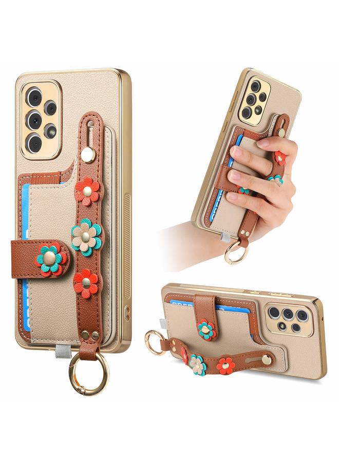 اس-توب جراب لهاتف Samsung Galaxy A33 5G مع سوار معصم وبطاقة وحقيبة هاتف بتصميم زهور مجسمة - Image 1