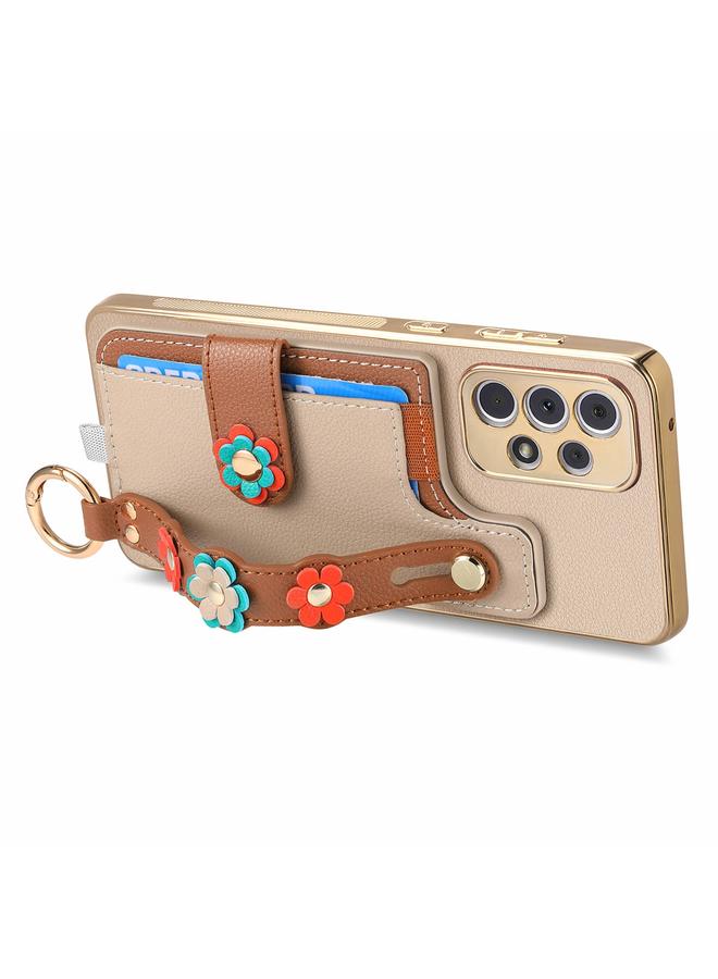 اس-توب جراب لهاتف Samsung Galaxy A33 5G مع سوار معصم وبطاقة وحقيبة هاتف بتصميم زهور مجسمة - Image 3