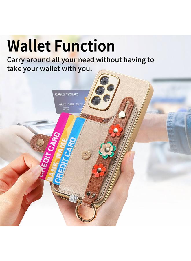 اس-توب جراب لهاتف Samsung Galaxy A33 5G مع سوار معصم وبطاقة وحقيبة هاتف بتصميم زهور مجسمة - Image 5