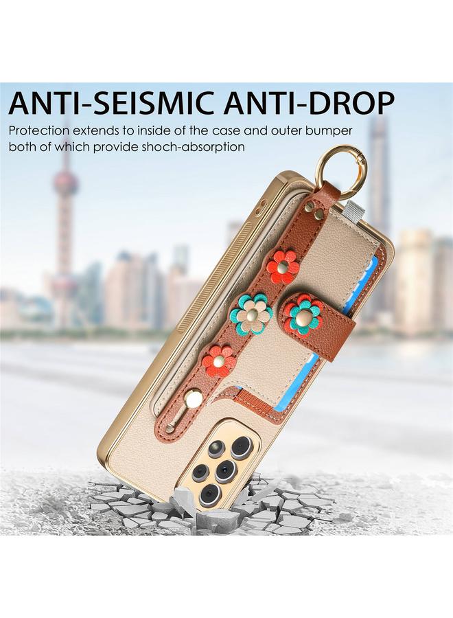 اس-توب جراب لهاتف Samsung Galaxy A33 5G مع سوار معصم وبطاقة وحقيبة هاتف بتصميم زهور مجسمة - Image 4