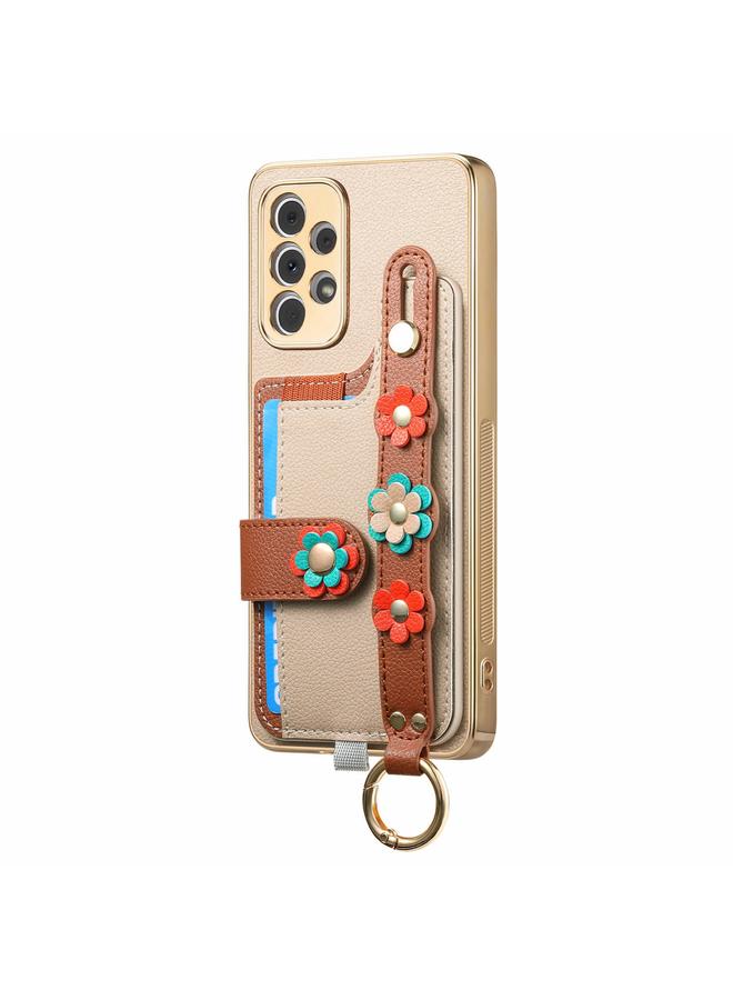 اس-توب جراب لهاتف Samsung Galaxy A33 5G مع سوار معصم وبطاقة وحقيبة هاتف بتصميم زهور مجسمة - Image 2