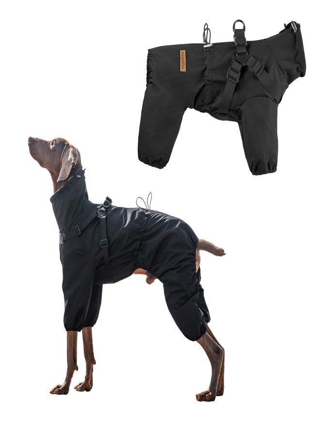 PAWBOSE Dog Raincoat with Harness for Medium and Large Dogs, Adjustable Waterproof Dog Rain Jacket,Reflective Rainproof Puppy 4 Legs Raincoat-Black,XL - Image 1