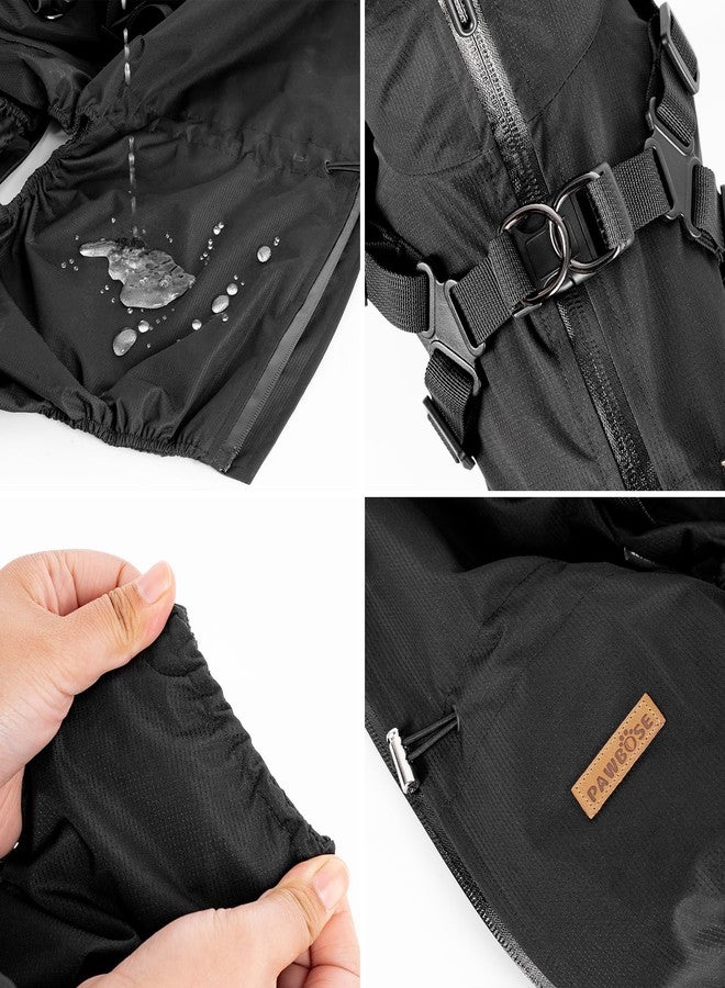 PAWBOSE Dog Raincoat with Harness for Medium and Large Dogs, Adjustable Waterproof Dog Rain Jacket,Reflective Rainproof Puppy 4 Legs Raincoat-Black,XL - Image 2