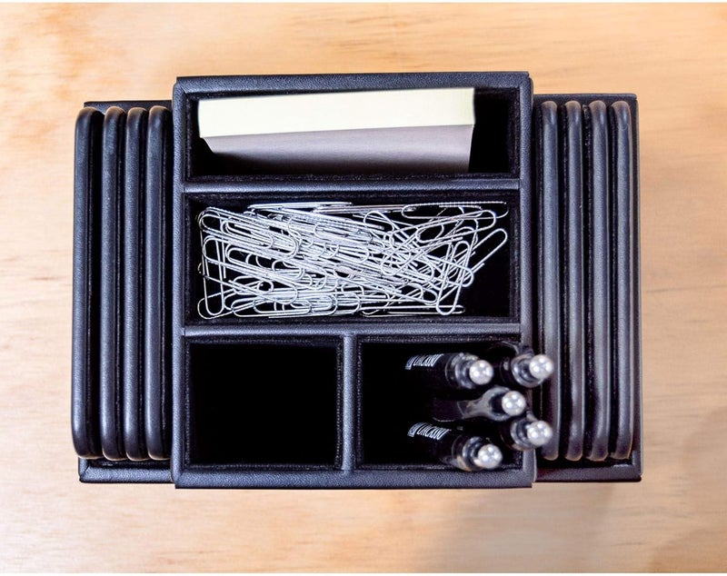 Dacasso Black Leather 8 Round Square Coaster Set with Holder - Image 5