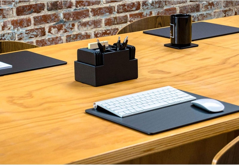 Dacasso Black Leather 8 Round Square Coaster Set with Holder - Image 4